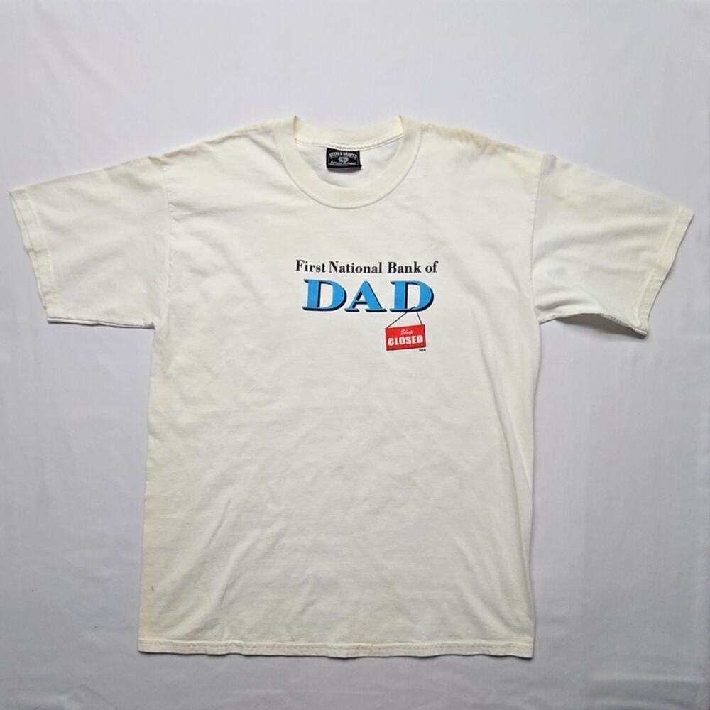 Vintage Funny Dad Shirt First National Bank of Dad Steve & Barry's White XL Tee